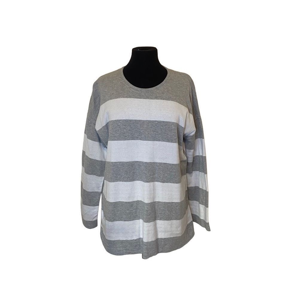 Eileen Fisher Gray and White Striped Reversible Sweater - Picture 4 of 7